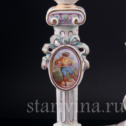 Фарфоровые часы с вазоном и подсвечниками, Majorelle Nancy, Франция, 19 в