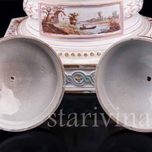 Фарфоровые часы с вазоном и подсвечниками, Majorelle Nancy, Франция, 19 в