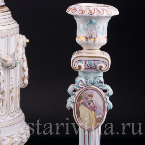 Фарфоровые часы с вазоном и подсвечниками, Majorelle Nancy, Франция, 19 в