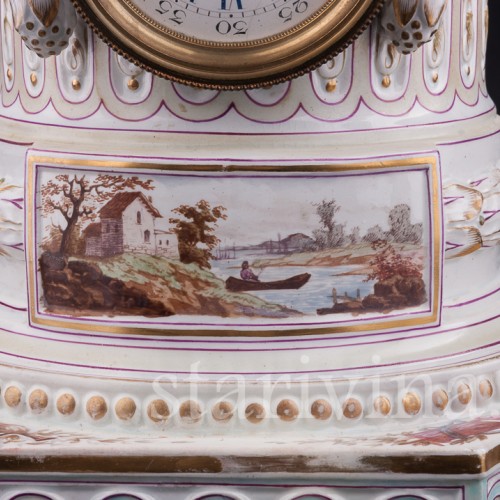 Фарфоровые часы с вазоном и подсвечниками, Majorelle Nancy, Франция, 19 в