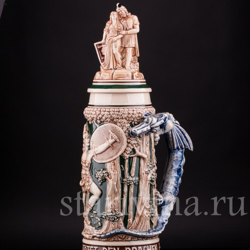 Пивная кружка Зигфрид и дракон, 3 л, Matthias Girmscheid, Германия, нач. 20 в.