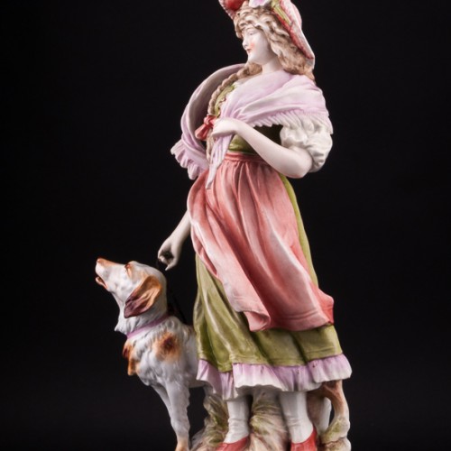 Фарфорвая статуэтка Девушка с собакой, Германия, 19 в.