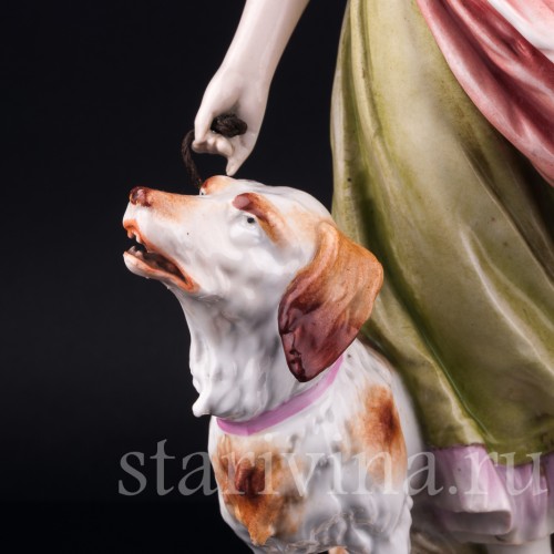 Фарфорвая статуэтка Девушка с собакой, Германия, 19 в.