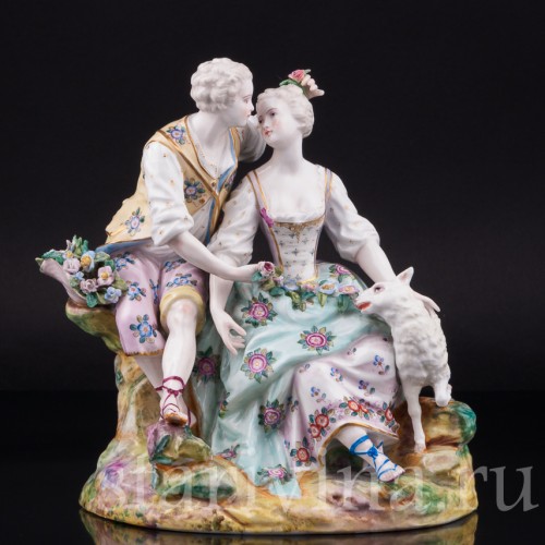 Пара с цветами и овечкой, Samson, Франция, кон. 19 - нач. 20 вв