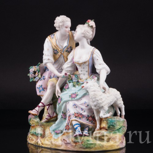 Пара с цветами и овечкой, Samson, Франция, кон. 19 - нач. 20 вв