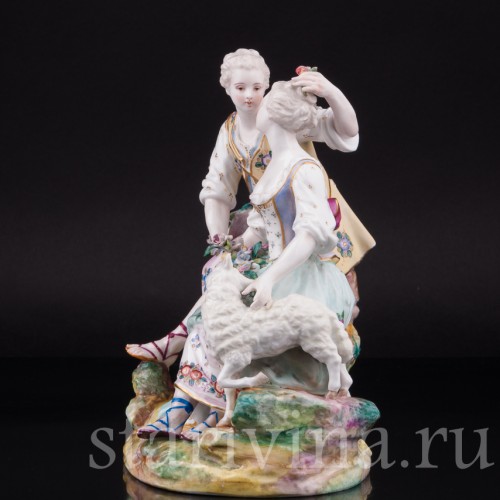 Пара с цветами и овечкой, Samson, Франция, кон. 19 - нач. 20 вв