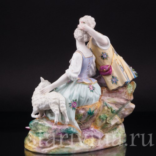 Пара с цветами и овечкой, Samson, Франция, кон. 19 - нач. 20 вв