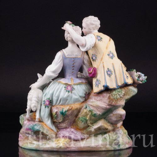 Пара с цветами и овечкой, Samson, Франция, кон. 19 - нач. 20 вв