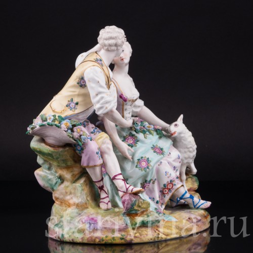 Пара с цветами и овечкой, Samson, Франция, кон. 19 - нач. 20 вв