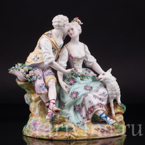 Пара с цветами и овечкой, Samson, Франция, кон. 19 - нач. 20 вв