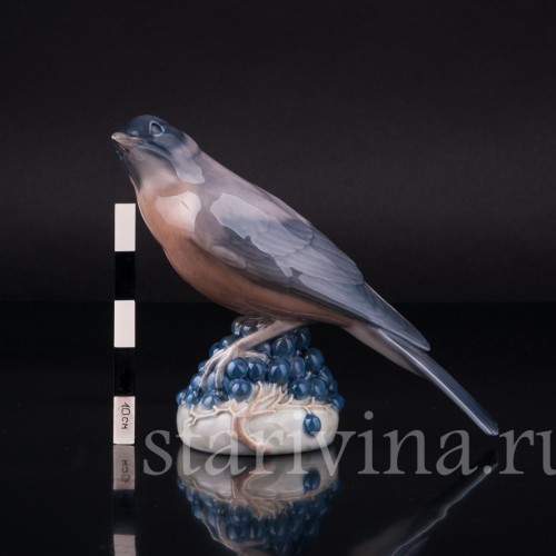 Фигурка птицы из фарфора Дрозд на ягодах, Royal Copenhagen, Дания, 1968 г.