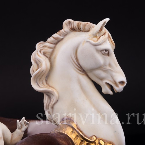 Фарфорвая композиция Ангелочки, декоративная ваза с головой коня, E. A. Muller, Германия, кон. 19 в.