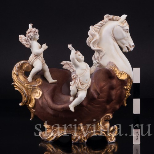 Фарфорвая композиция Ангелочки, декоративная ваза с головой коня, E. A. Muller, Германия, кон. 19 в.