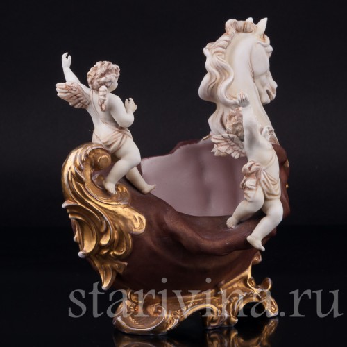 Фарфорвая композиция Ангелочки, декоративная ваза с головой коня, E. A. Muller, Германия, кон. 19 в.