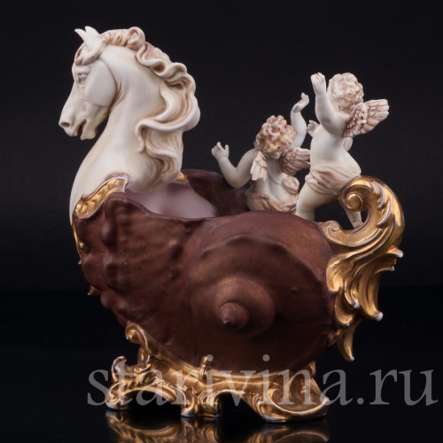 Фарфорвая композиция Ангелочки, декоративная ваза с головой коня, E. A. Muller, Германия, кон. 19 в.