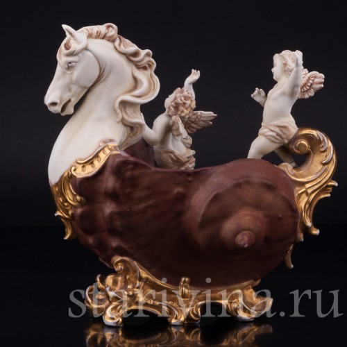 Фарфорвая композиция Ангелочки, декоративная ваза с головой коня, E. A. Muller, Германия, кон. 19 в.