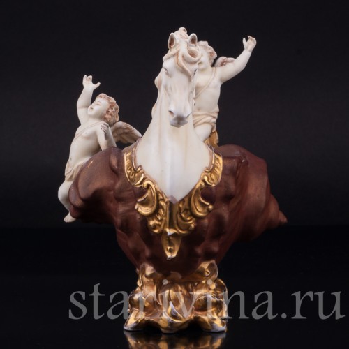 Фарфорвая композиция Ангелочки, декоративная ваза с головой коня, E. A. Muller, Германия, кон. 19 в.