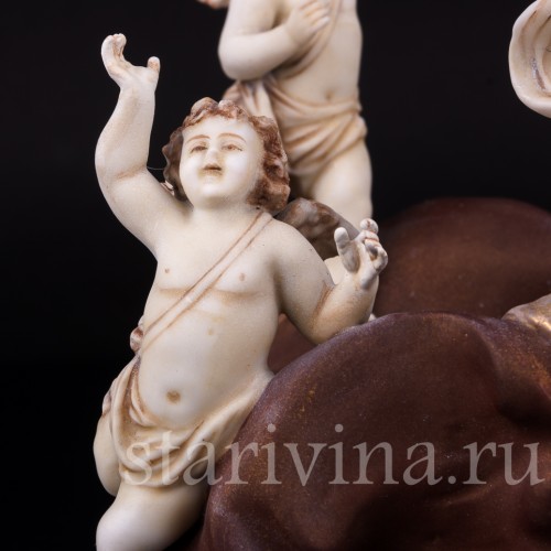 Фарфорвая композиция Ангелочки, декоративная ваза с головой коня, E. A. Muller, Германия, кон. 19 в.