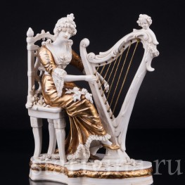 Фигурка из фарфора Девушка с арфой, Дрезден, Германия, 1920-30 гг.