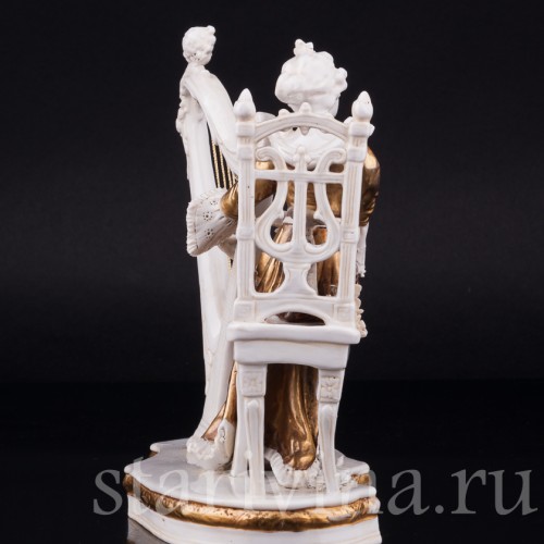 Фигурка из фарфора Девушка с арфой, Дрезден, Германия, 1920-30 гг.