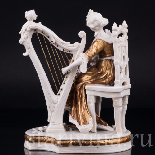 Фигурка из фарфора Девушка с арфой, Дрезден, Германия, 1920-30 гг.