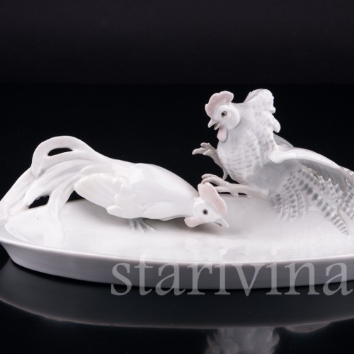 Фарфоровое блюдо Петушки, Metzler & Ortloff, Германия, пер. пол. 20 в