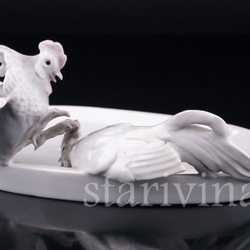 Фарфоровое блюдо Петушки, Metzler & Ortloff, Германия, пер. пол. 20 в