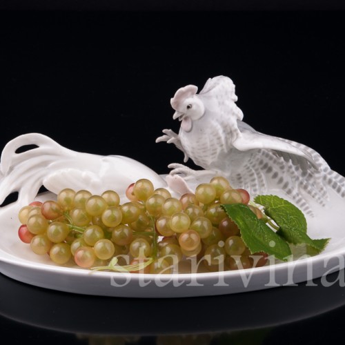 Фарфоровое блюдо Петушки, Metzler & Ortloff, Германия, пер. пол. 20 в