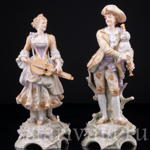 Пара с волынкой и колесной лирой, E. A. Muller, Германия, 19 в