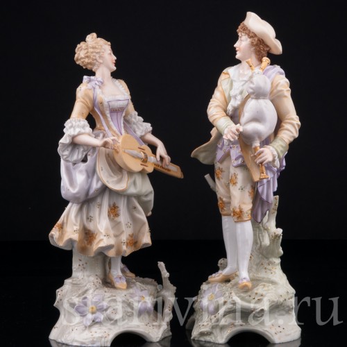 Пара с волынкой и колесной лирой, E. A. Muller, Германия, 19 в