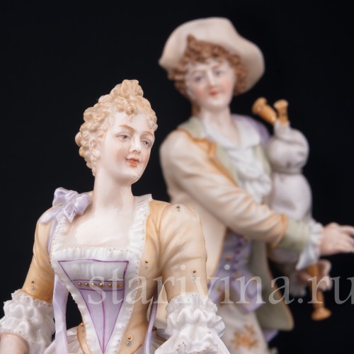 Пара с волынкой и колесной лирой, E. A. Muller, Германия, 19 в