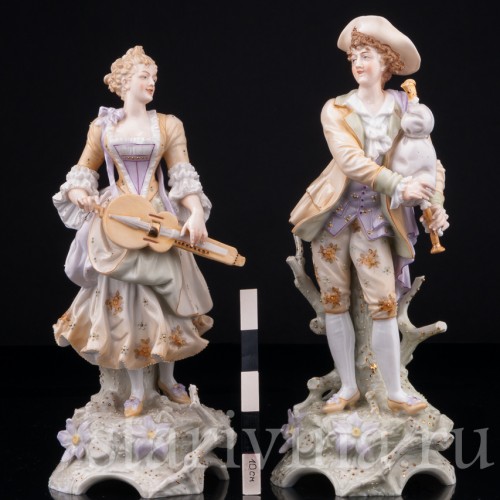 Пара с волынкой и колесной лирой, E. A. Muller, Германия, 19 в