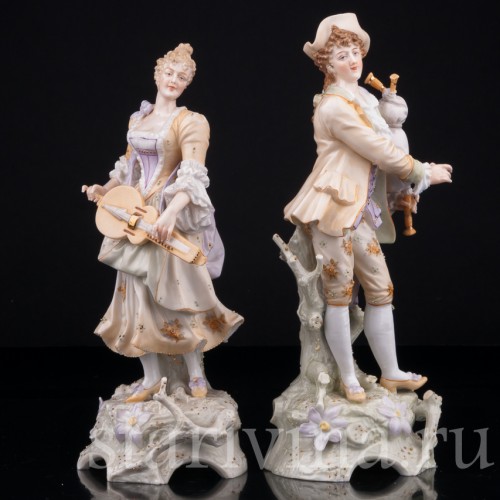 Пара с волынкой и колесной лирой, E. A. Muller, Германия, 19 в