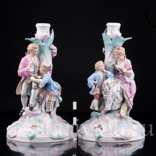 Парные подсвечники Пара с детьми, Richard Eckert & Co, Германия, 19 в