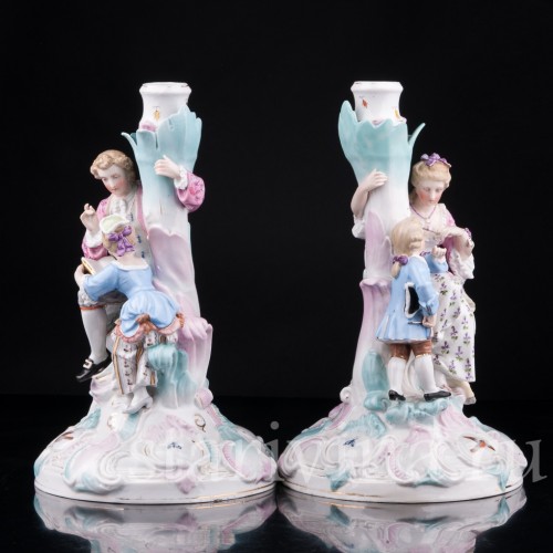 Парные подсвечники Пара с детьми, Richard Eckert & Co, Германия, 19 в