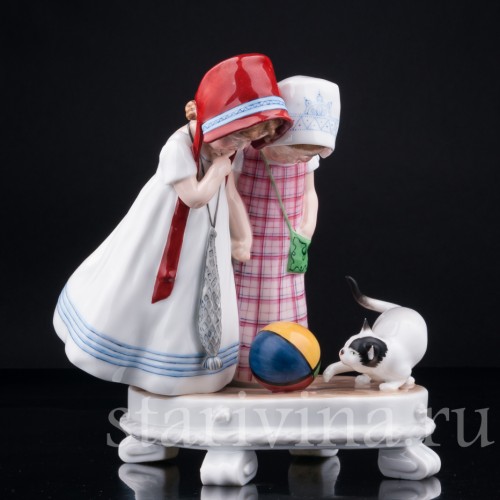 Девочки и котенок, E. A. Muller, Германия, нач. 20 в