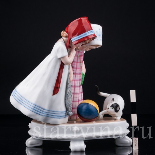 Девочки и котенок, E. A. Muller, Германия, нач. 20 в