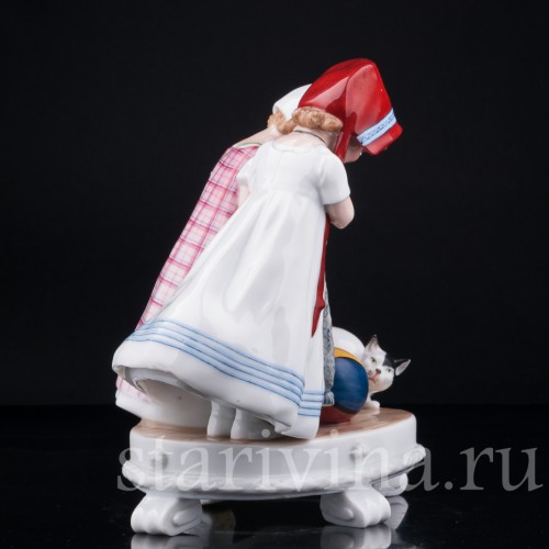 Девочки и котенок, E. A. Muller, Германия, нач. 20 в