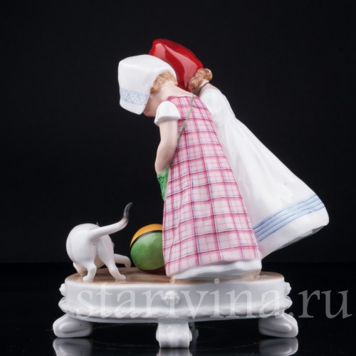 Девочки и котенок, E. A. Muller, Германия, нач. 20 в