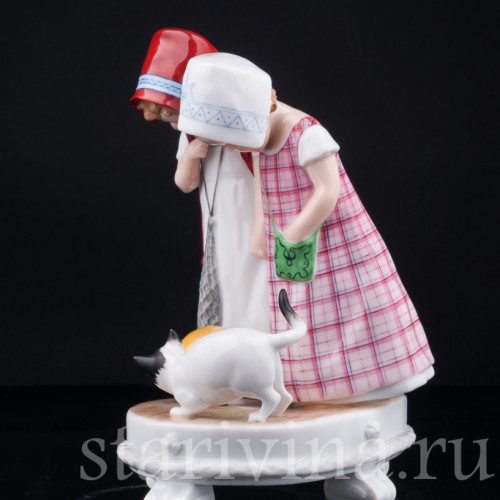 Девочки и котенок, E. A. Muller, Германия, нач. 20 в