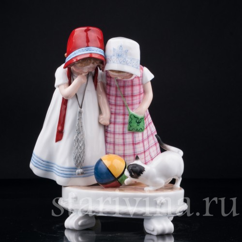 Девочки и котенок, E. A. Muller, Германия, нач. 20 в