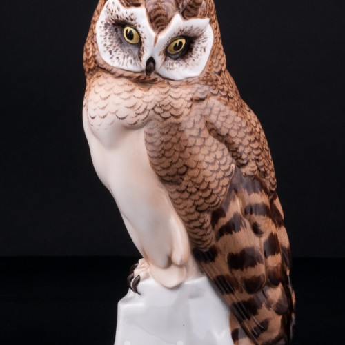 Фарфорвая статуэтка птицы Ушастая сова, Hertwig & Co, Германия, 1920-30 гг.
