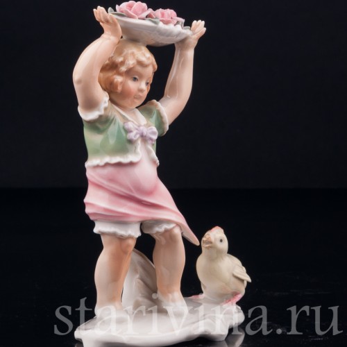 Девочка и цыпленок, Karl Ens, Германия, 1920-30 гг