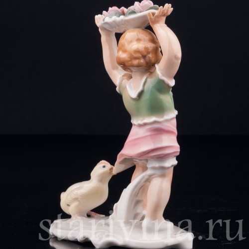 Девочка и цыпленок, Karl Ens, Германия, 1920-30 гг