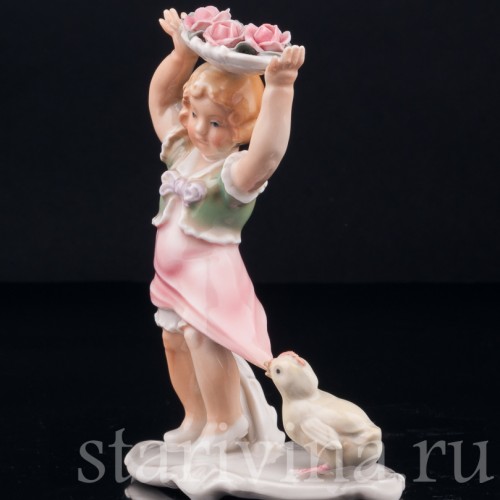 Девочка и цыпленок, Karl Ens, Германия, 1920-30 гг