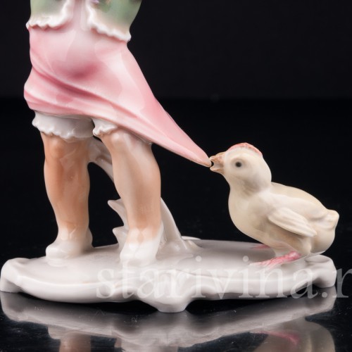 Девочка и цыпленок, Karl Ens, Германия, 1920-30 гг