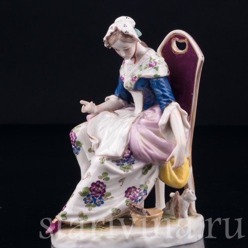 Девушка и играющий котенок, миниатюра, Volkstedt, Германия, 19 в