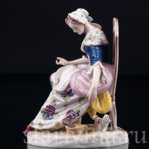 Девушка и играющий котенок, миниатюра, Volkstedt, Германия, 19 в