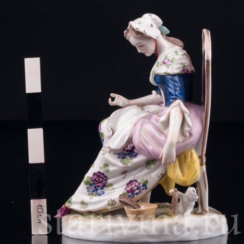 Девушка и играющий котенок, миниатюра, Volkstedt, Германия, 19 в