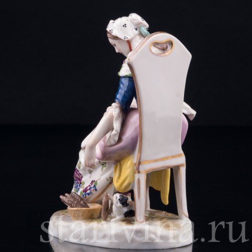 Девушка и играющий котенок, миниатюра, Volkstedt, Германия, 19 в